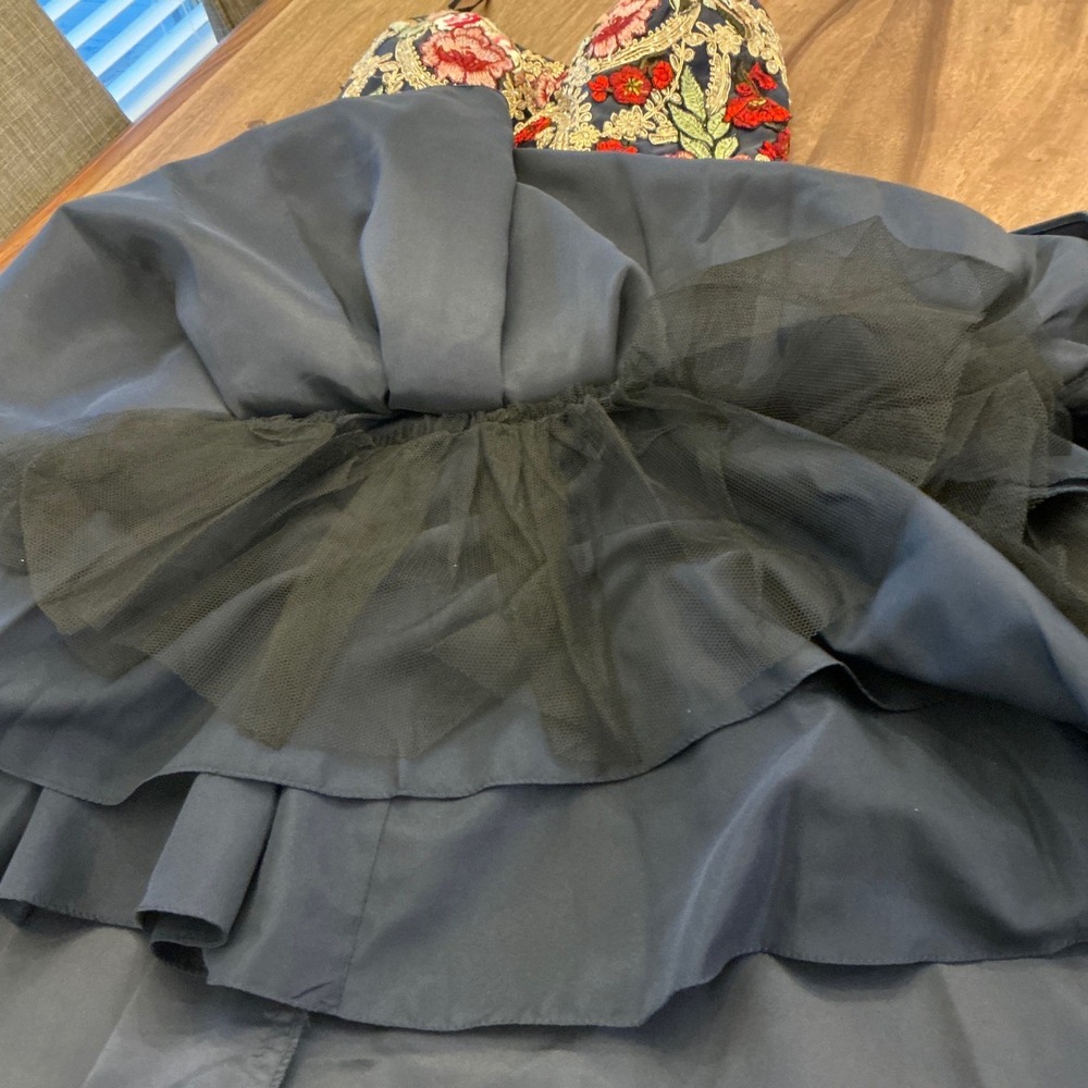 Blondie Nites Navy Strapless Embroidered Satin Dress Corset Back Short - Picture 12 of 16